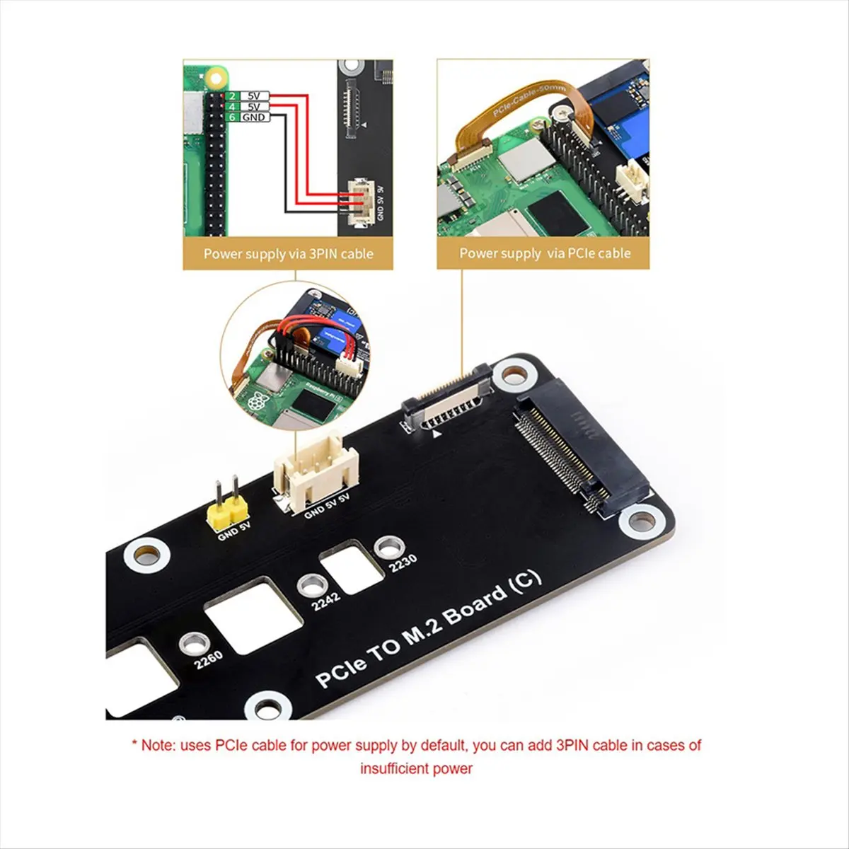 [NEW SALE]For RPi 5 PCIE to M.2 Adapter Board for Raspberry Pi 5 PCIE to M.2 NVMe 2230/2242/2260/2280 SSD Expansion Board