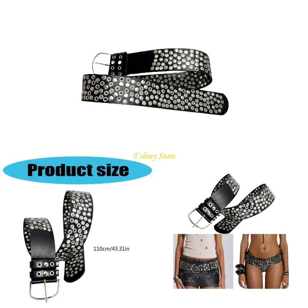 

N58F Панк -стиль регулируемый пояс и женские металлические заклепки по поясу классический дизайн для уличной одежды и джинсов