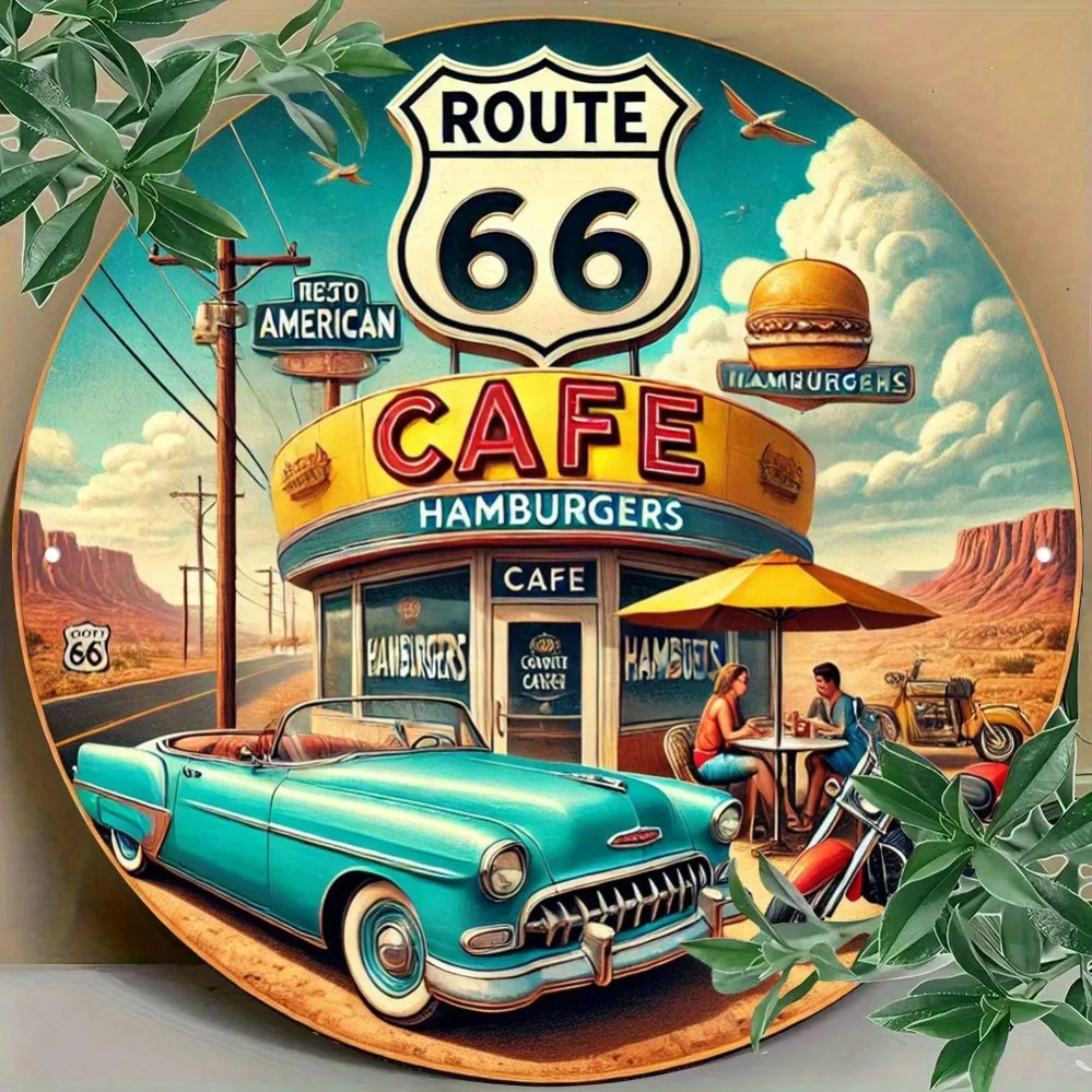 فن الحائط Vintage Route 66: السيارات الكلاسيكية والدراجات النارية والمناظر الطبيعية الأمريكية |   مثالية لـ Retro Diners والحانات والمقاهي والمكاتب