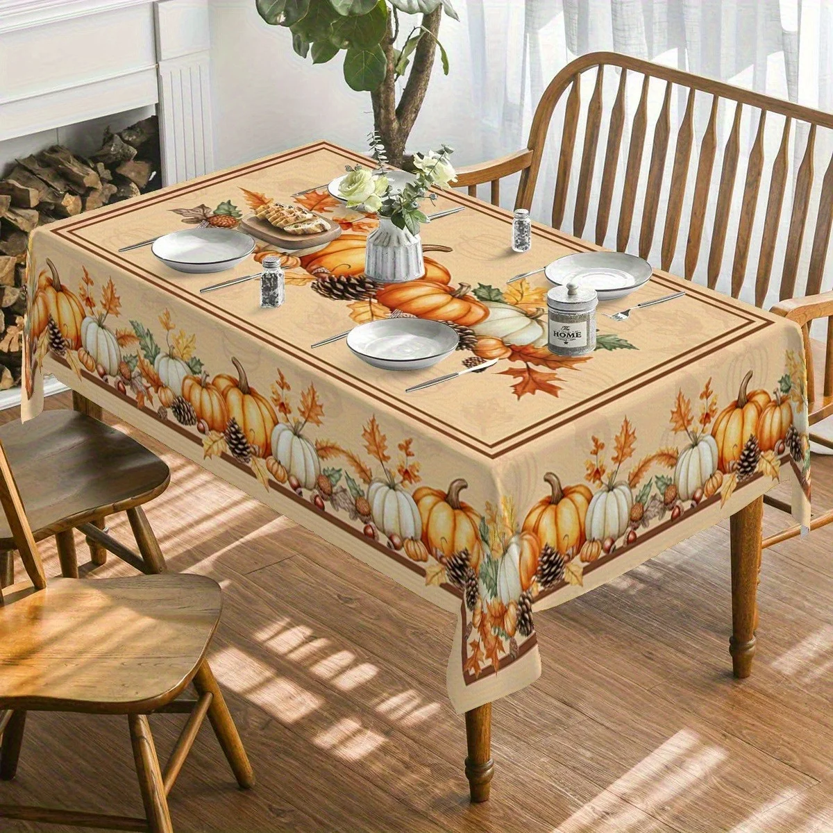 Fall Thanksgiving Pumpkins Tablecloths for Table Decor Autumn Maple Leaves Pine Cone Kitchen Dining Table Cloth Wedding Decor