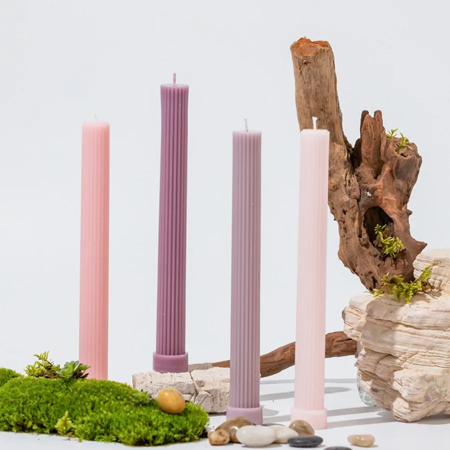 4pc/box 10.63in serrated cylindrical candles,Morandi colored Smokeless   long rod candles, for home，party, wedding decoration