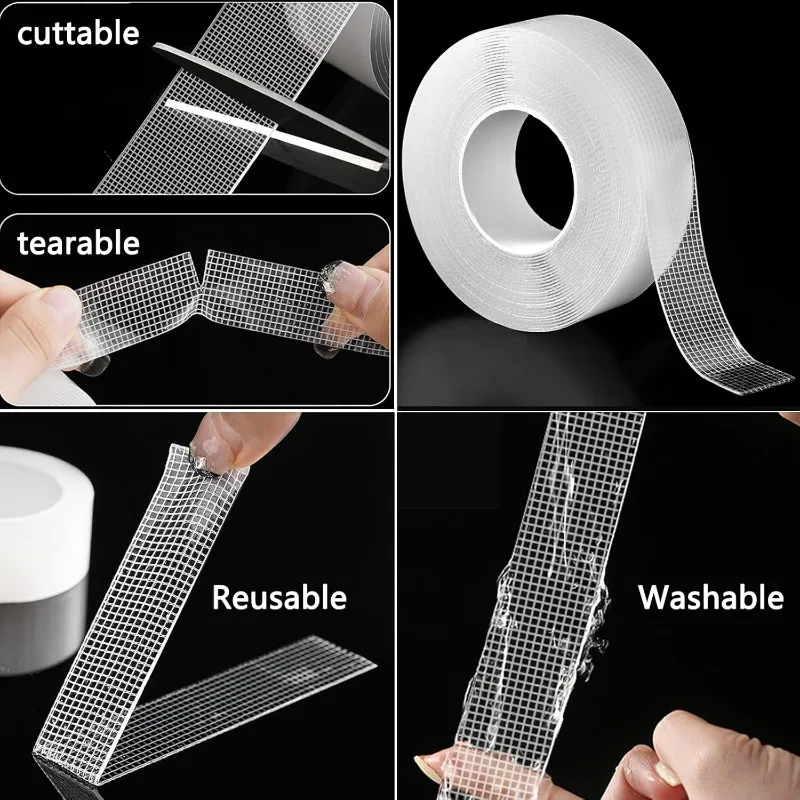Nastro adesivo biadesivo Nano 3/10M Strisce di nastro a rete impermeabili resistenti Adesivo fisso antiscivolo trasparente senza traccia per la casa