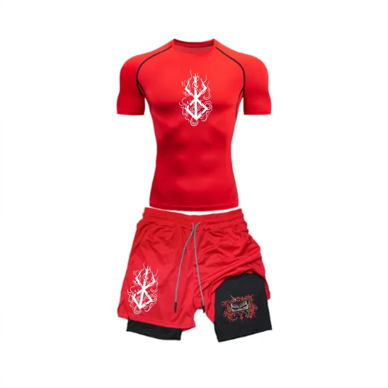 2024 New Trendy Business summer sports suit men's fashion two-piece fitness running casual short-sleeved shorts