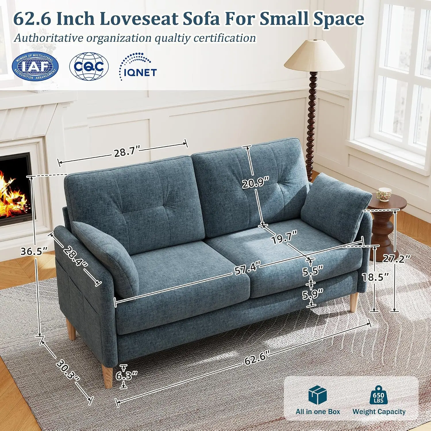 Small Loveseat Chenille Fabric Comfy Seat With Pillow Removable Cover For Living Room Bedroom Apartment Dorm 62.6