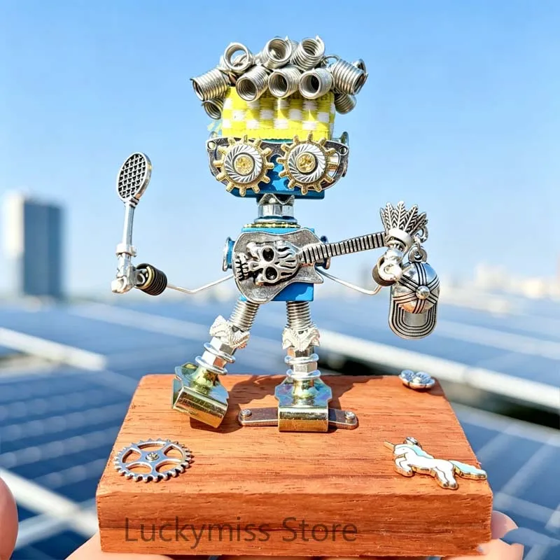 Hand-crafted Steampunk Badminton Robot Ornament Cute Finished Tabletop Decor Unique Souvenir Gift for Badminton Lovers Friends