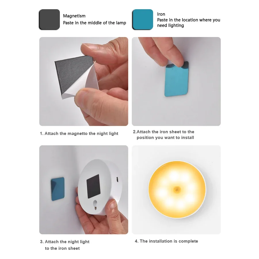 Luce notturna a induzione del corpo umano a LED 8 LED Ricarica USB Lampada con sensore intelligente Lampada da comodino Camera da letto Illuminazione del corridoio di casa Mini lampada da parete