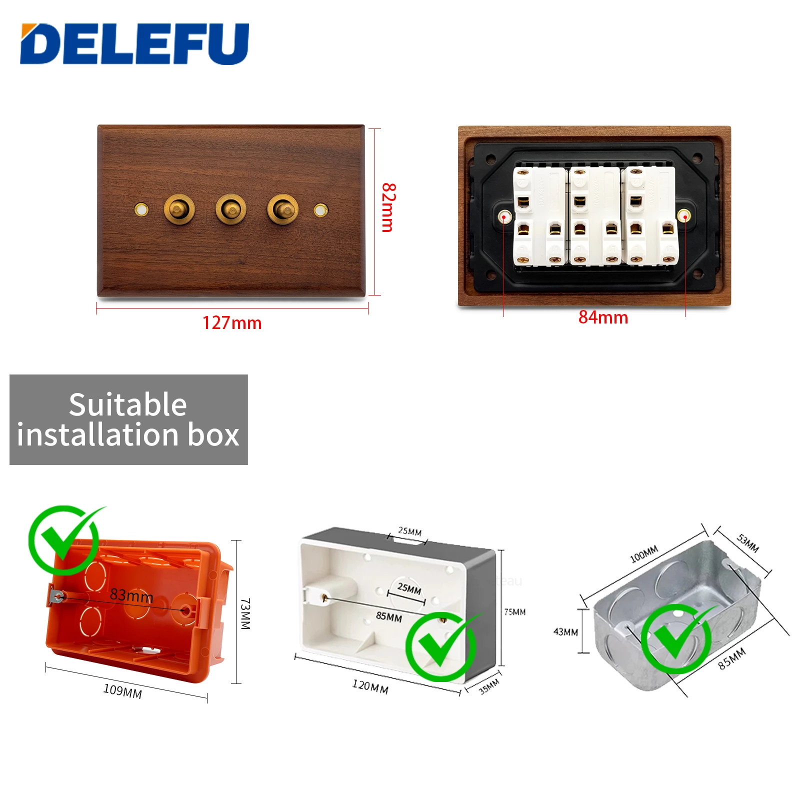 DELEFU Solid Walnut Wood Wall Switch Socket Retro Brass Toggle Switch 1/2/3 Gang Brazilian Type N Outlet 20W USB Type-C image 6