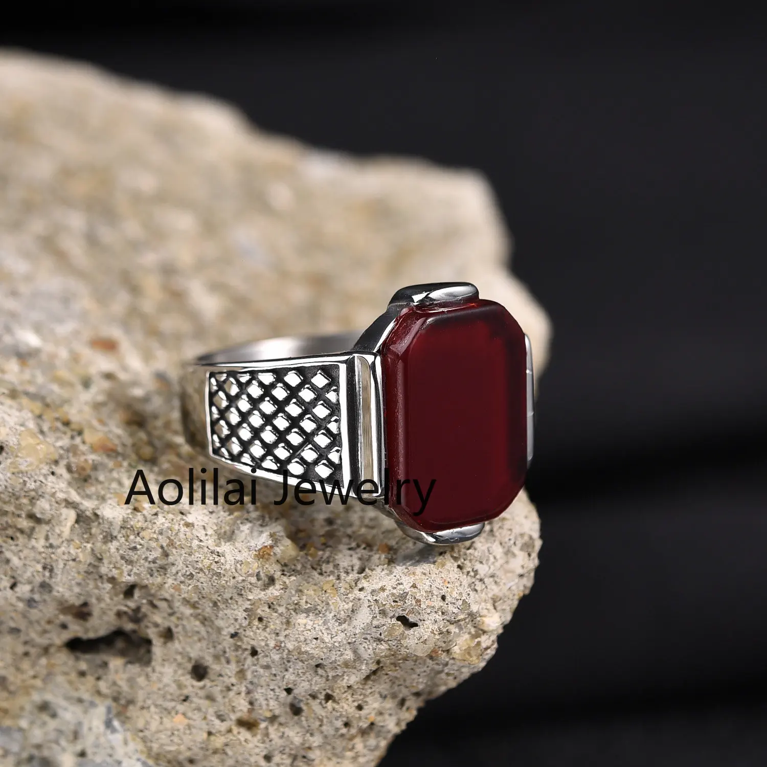 Men's High Quality Stainless Steel Onyx Gemstone Ring