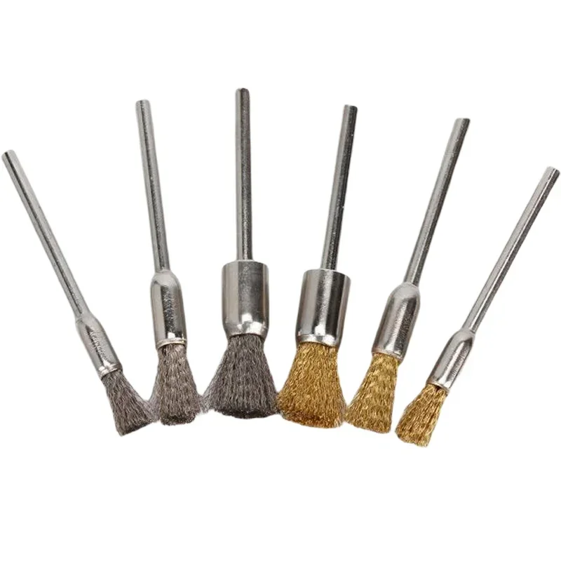 15pcs Mini Brass Steel Wire Wheel Brush Brushes With Shank Pencil Polishing Deburring Grinding Cleaning Rotary Tool Power Tools