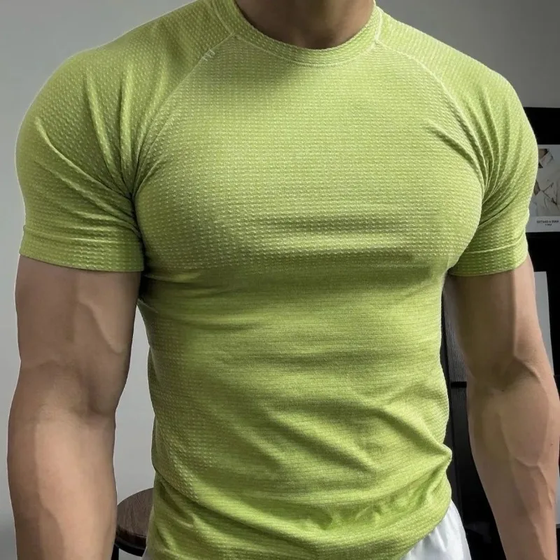 Nahtloses, schnell trocknendes Fitness-T-Shirt für Herren, elastisches Bodybuilding-Workout-Sport-T-Shirt