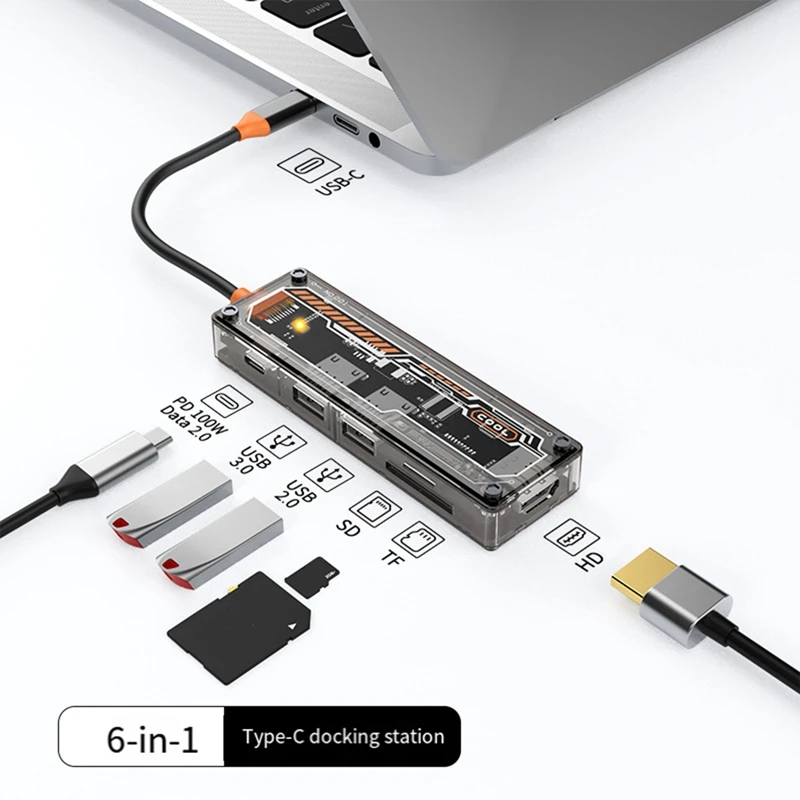 USB C Docking Station to -Compatible 4K 30Hz Display 5Gbps USB C 3.0 HUB 100W PD SD/TF for PC-ABVP