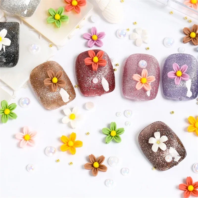 Five Petal Flower Decoration with Three-Dimensional Frosted Resin, Cherry Blossom Decoration, 50Pcs