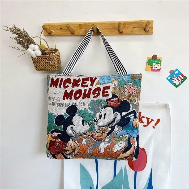 Cartoon Mickey Fashion Retro Large Capacity Canvas Winnie The Pooh Shoulder Bag Female Casual Student Embroidered Handbag - view 4