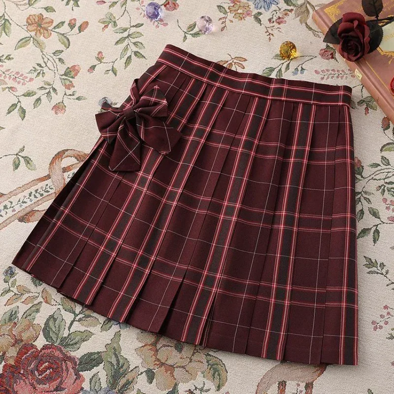 Zoki Jk Women Plaid Skirt Summer High Waist Adjust Button Girls Pleated Skirt Japan Student Cute Blue Bow School Mini Skirts