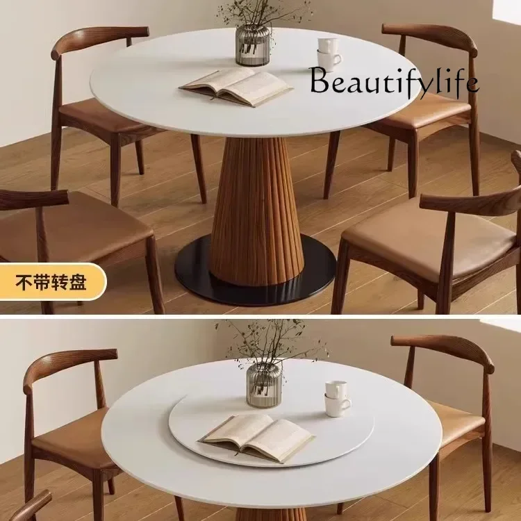 N Nordic solid wood rock slab round table small apartment modern simple retro design household round dining table