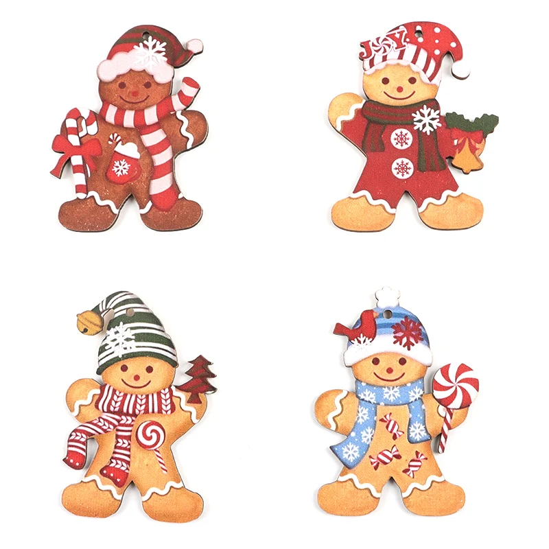 

(12 Pcs/pack) Christmas Gingerbread Man Wooden Decorative Pendant Set Party Scene Handmade DIY Home Decoration