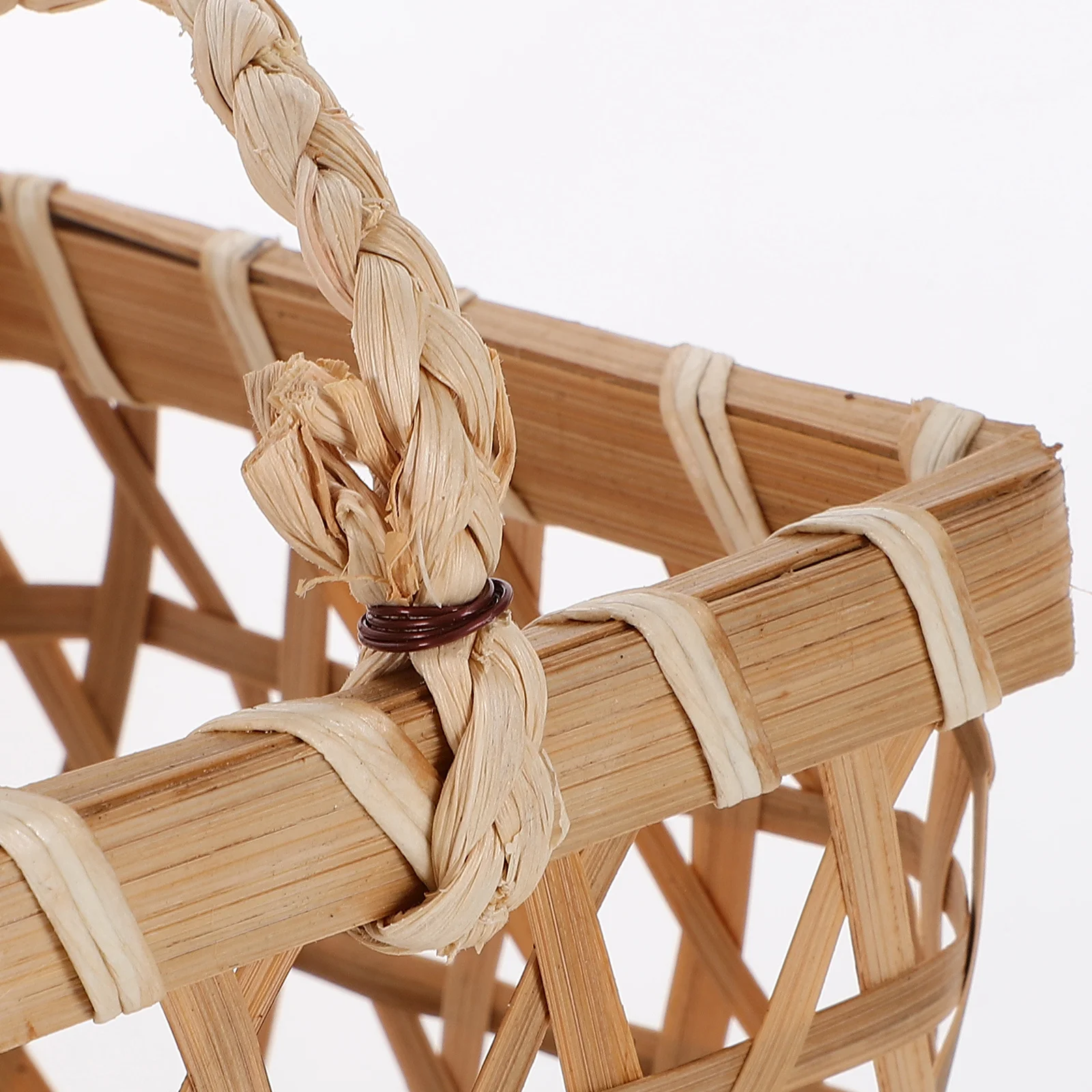 

1pc Bamboo Woven Storage Basket Handmade Rattan Flower Basket Farmhouse Decor Fruit Organizer Photo Prop Wood Color