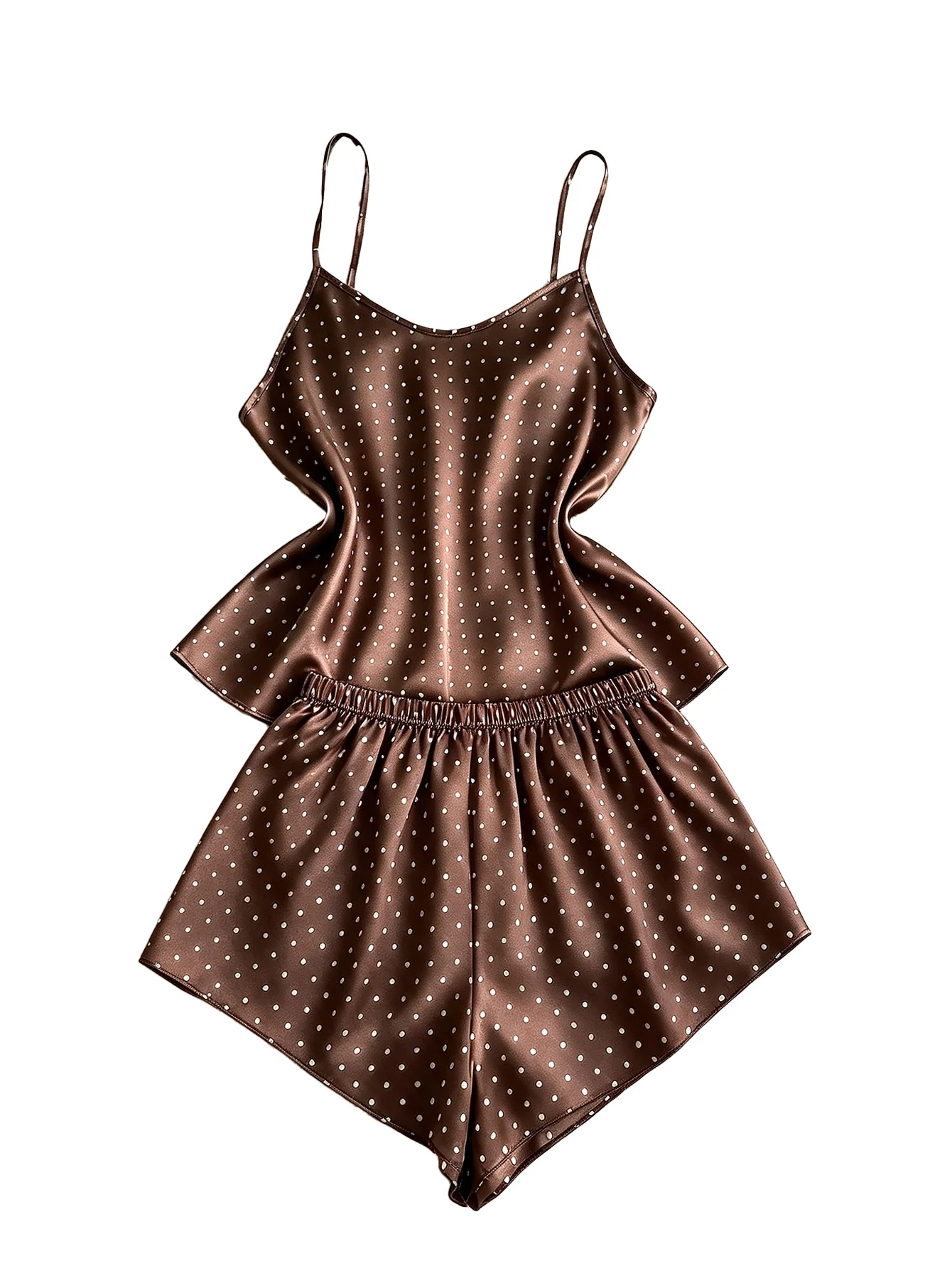 New Fashion Women Polka Dot Print Satin 2Pcs Pajama Set Elegant Round Neck Top Elastic Waist Shorts Ladies Home Sleepwear view 6
