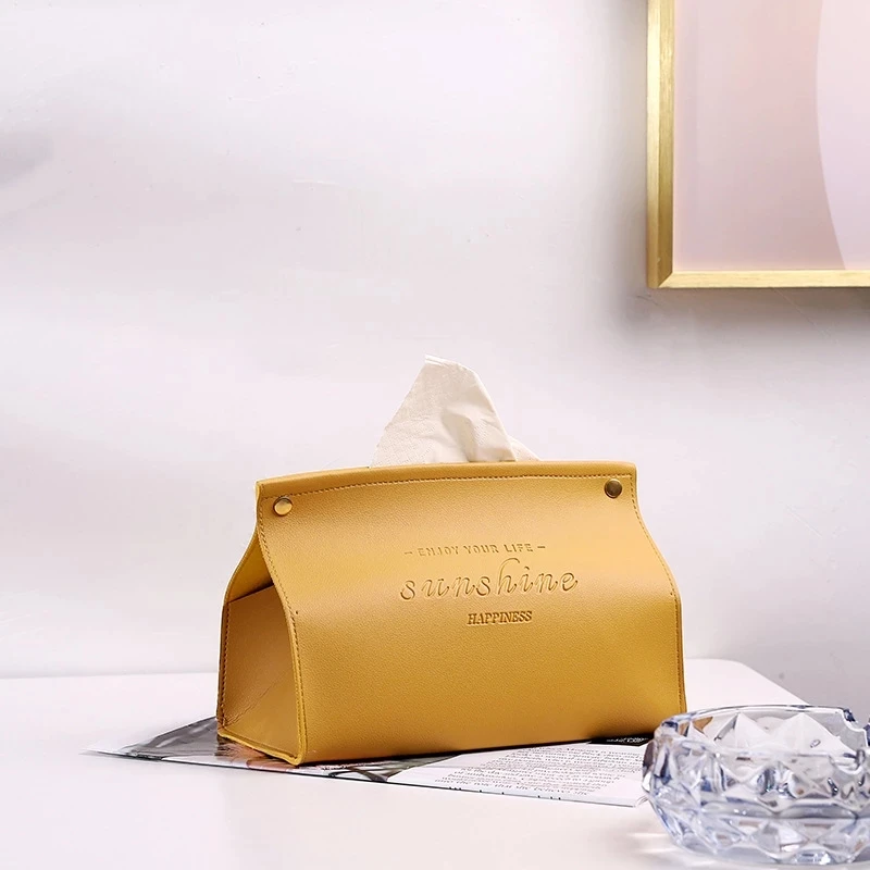 Nodic PU Leather Napkin Holder Foldable Tissue Boxes Luxury Home Office Car Waterproof Dustproof Storage Box Sundries Ontainer