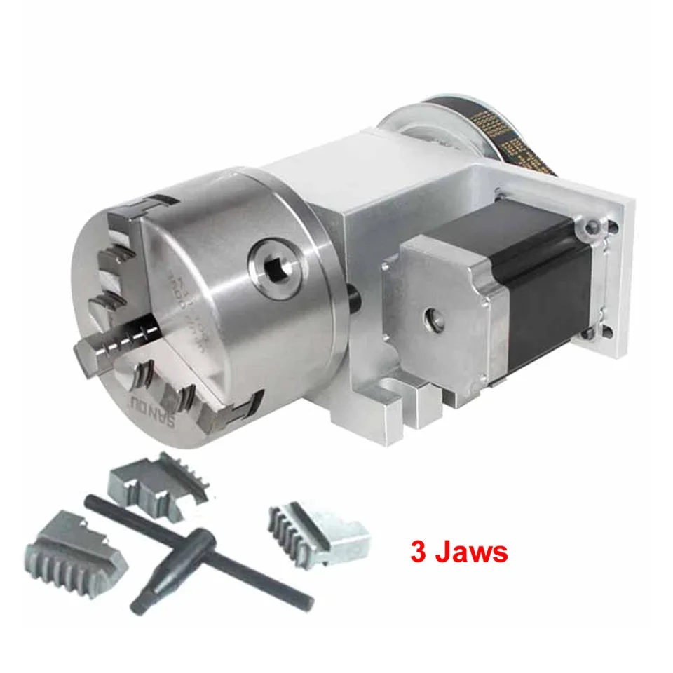 CNC a 4th Axis Rotary Axis NEMA34 86 Stepper Motor CNC Indexing Head 3/4 Jaws 130MM Chuck Center Height 100MM Engraving Machine