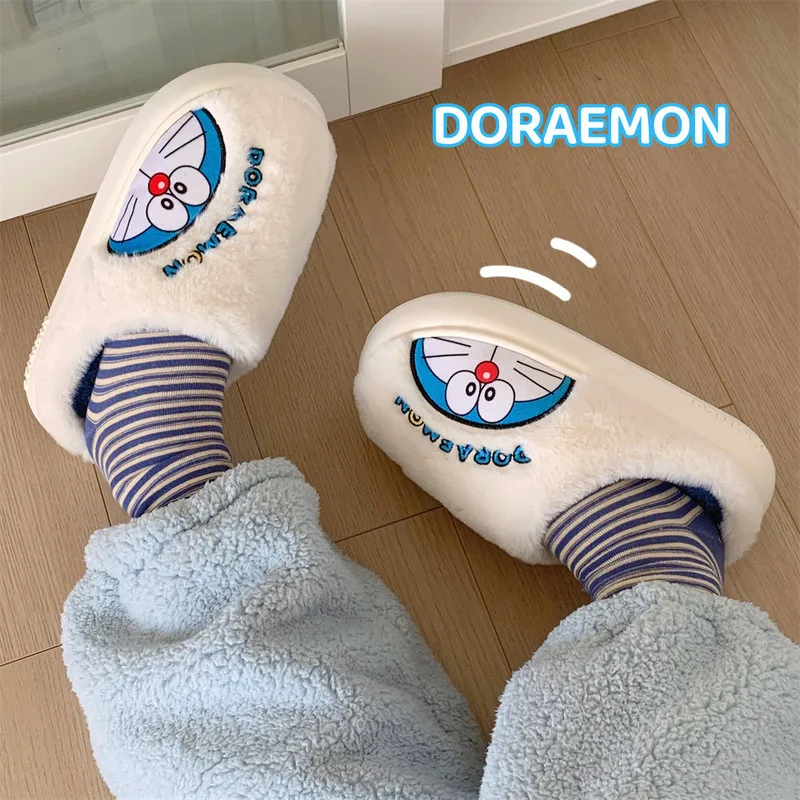 Winter Doraemon Ip Collaboration Warm Baotou Cotton Slippers Cartoon Cute Dingdang Cat Soft Soled Shoes Home Slippers