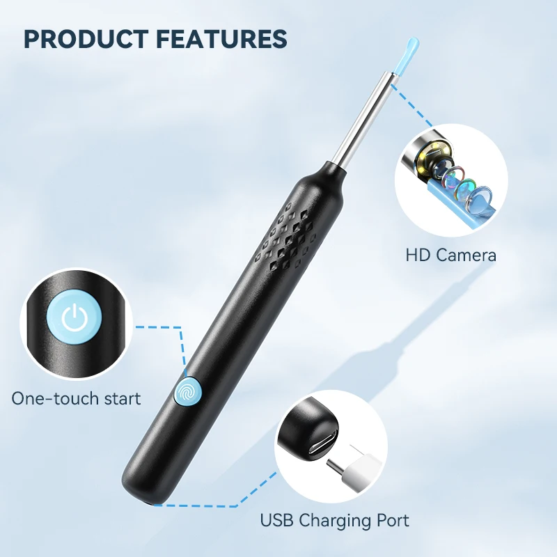 Pulitore visivo per le orecchie con fotocamera Rimozione del cerume Otoscopio Carica USB Strumento per endoscopio da 8 MP Earpick MIni fotocamera Set di assistenza sanitaria