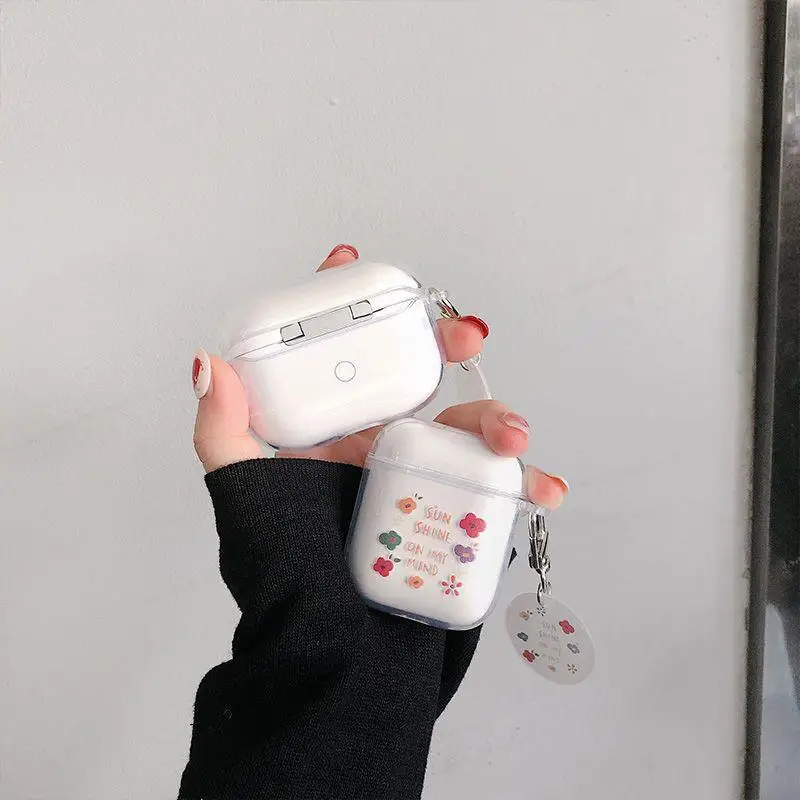 Bonito flor fresca caso do fone de ouvido para airpods 1 2 pro caso transparente tpu air pods 3 bluetooth caixa carregamento com chaveiro