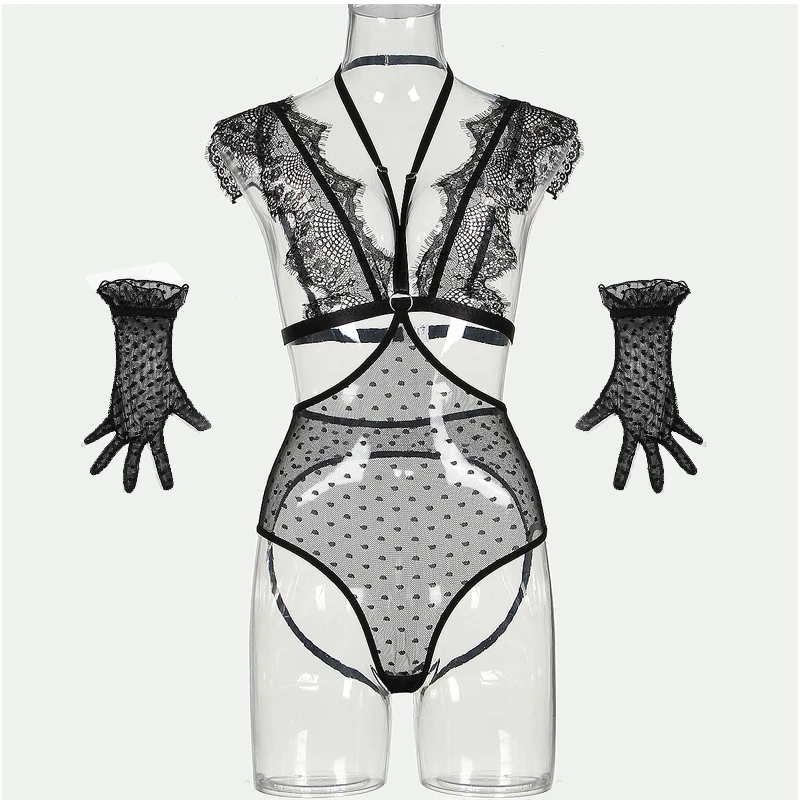 AVELINE Sexy Transparent Tempt Sissy Body Lace See Through Erotic Costumes Fitness Porn Hot Tops Sex Play High Cut Body Suit