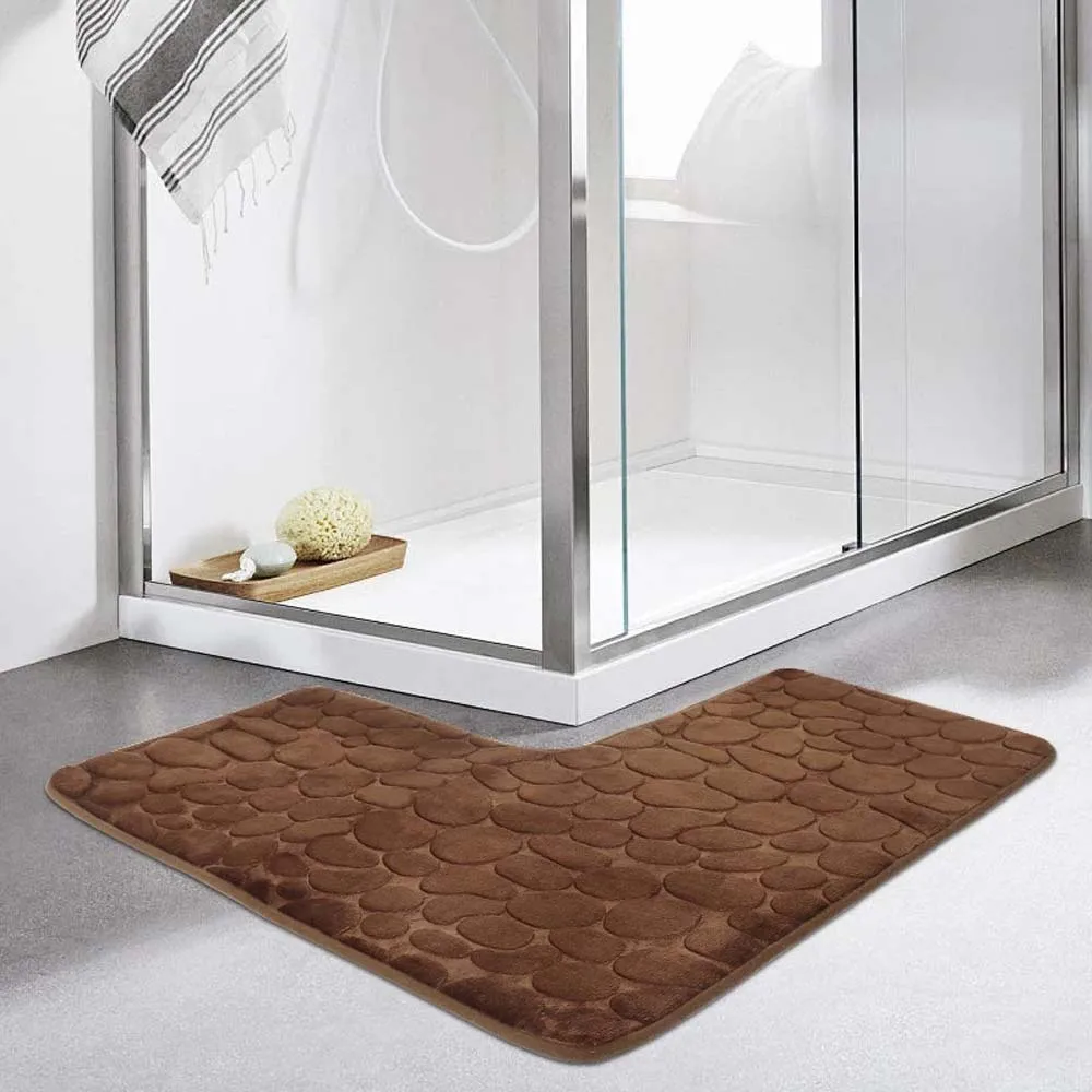 L-shaped Corner Bathroom Mat Cobblestone Non-slip Toilet Floor Mats Machine Washable Soft Absorbent Area Rug Bath Shower Carpet