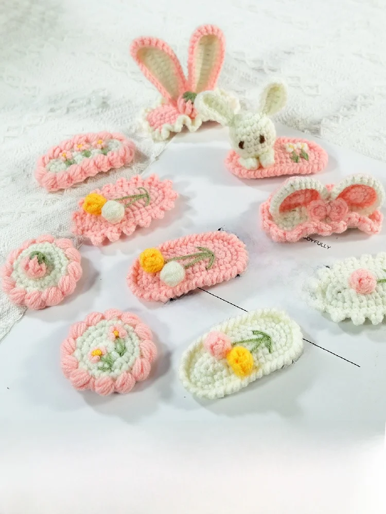kit-de-material-diy-para-presilha-de-cabelo-infantil-com-orelhas-de-coelho-em-croche-artesanal-fio-comum-para-iniciantes-para-passar-o-tempo