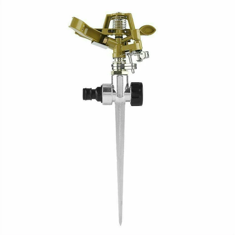 Water Sprinkler Garden Lawn Impulse Metal Spray Nozzle With Spike Needle Insertion Grass Hose Connector 360 Degree Irrigation