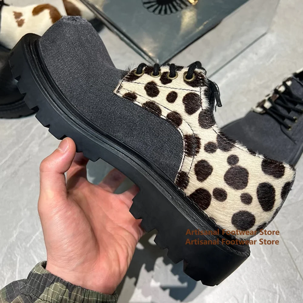 Leopard-Print Derby Shoes Thick Soled Height Increasing Leather Shoes Men's Shoes British Style Lace-Up Handmade Men's Shoes