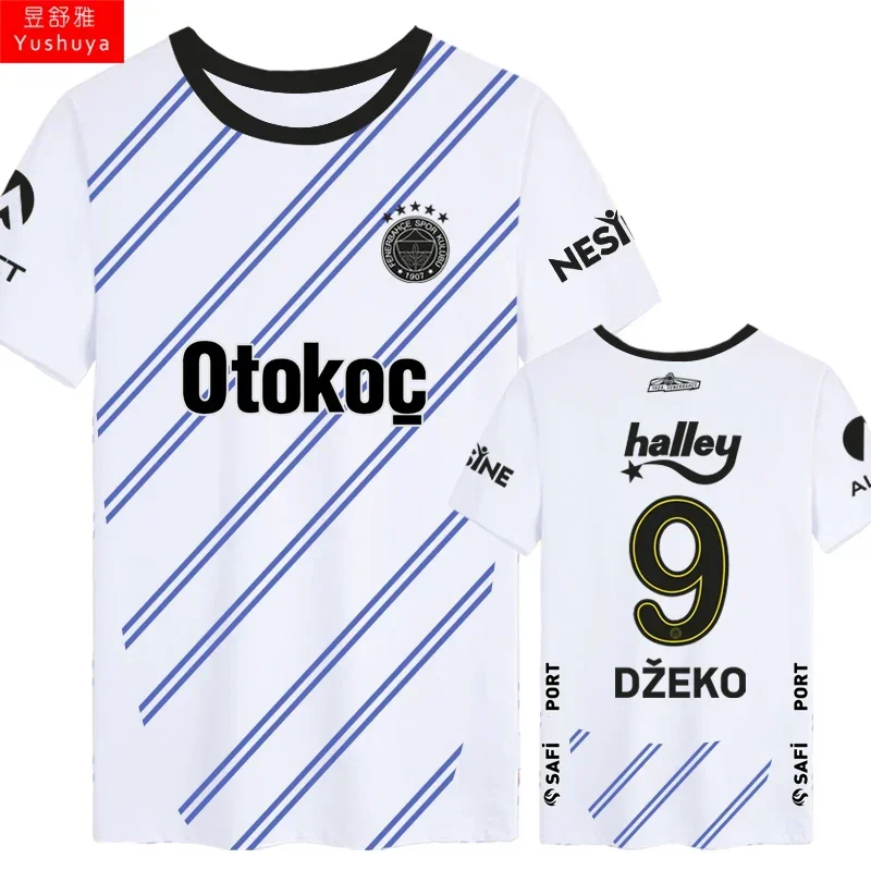 المحلية سوبر Fenerbahce فريق Dzeko كرة القدم تي شيرت الرجال النساء المشجعين قصيرة الأكمام تي شيرت ثلاثية الأبعاد مطبوعة الأطفال الرياضة المحملة الملابس
