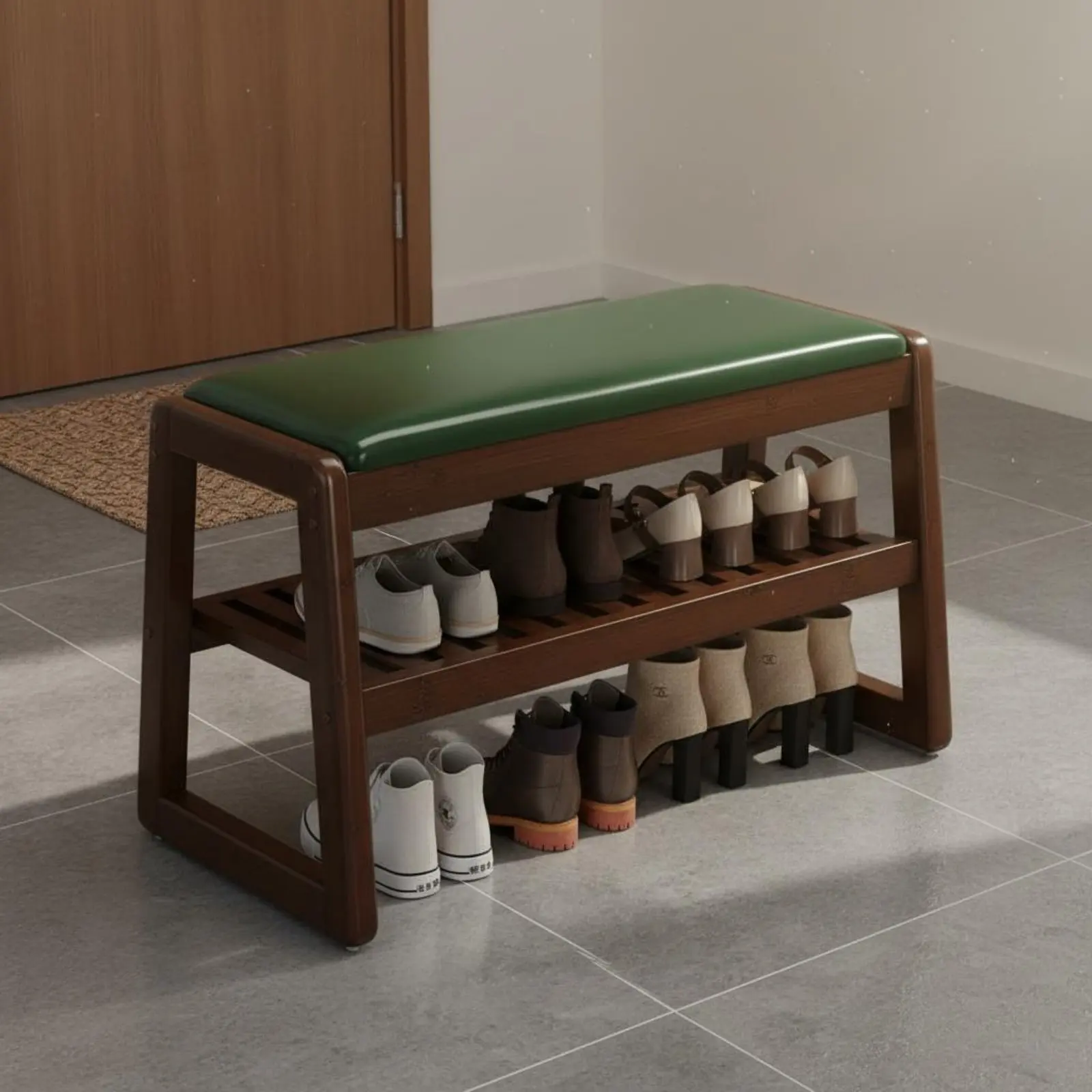 Bamboo Entryway Bench Robust Duty Padded Shoe Storage Bench Padded Seat Shoe Rack Removable Cleanable Cover Household Furniture