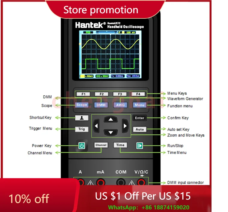 

Осциллограф + генератор сигналов + мультиметр 3 в 1, портативный цифровой