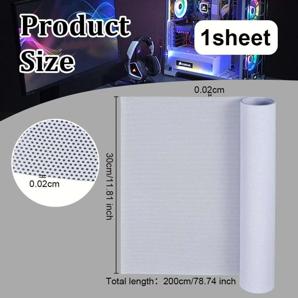 78.7x11.8inch White Computer Mesh Dust Filter PVC Dustproof Mesh Filter Cover for Computer Case and Fan Dust Screen making kit