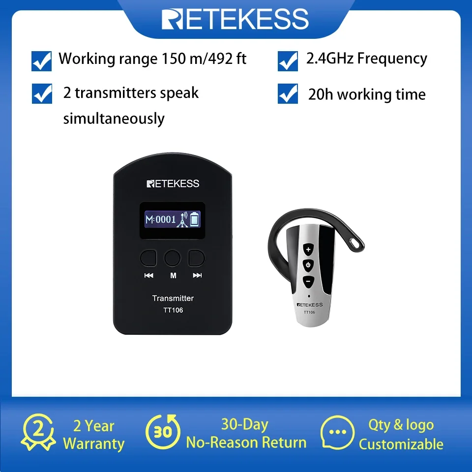 Retekess TT106 2.4G UHF Wireless Tour Guide Transmission System For Excursion Tour Guide Church Translation Horse RidingTraining
