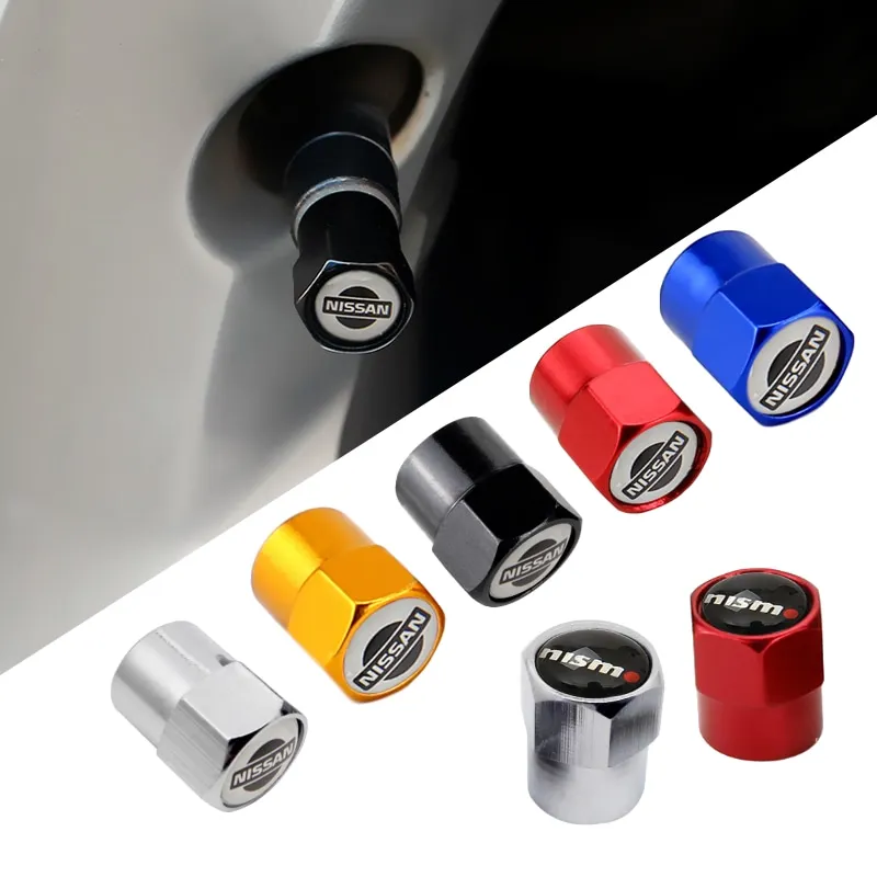 For Nissan Logo Tiida Juke Qashqai Leaf Note 350z 370z Altima Frontier X Trail Car Wheel Tire Stem Dust Caps Auto Accessories