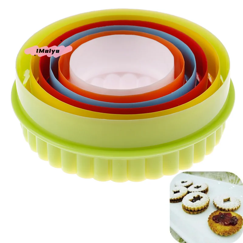 M-6Pcs round Flower Shaped Dough Cutting Tools Plastic Dumpling Cutter DIY Cake Molds Kitchen Gadgets Cookie Fluted Shaped Tools