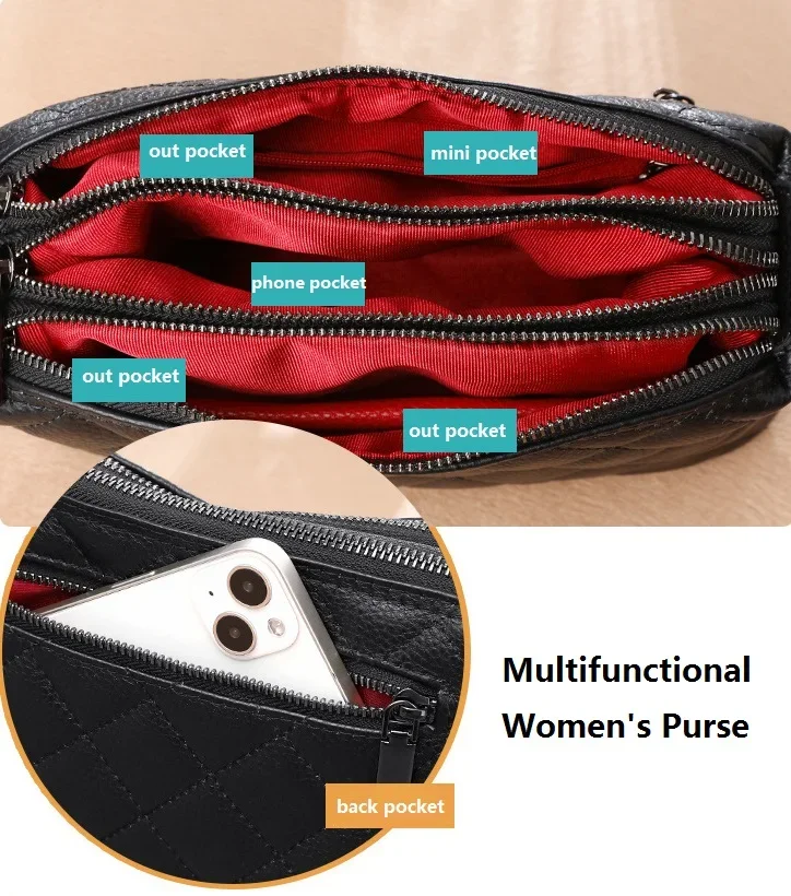 Sacs à bandoulière en cuir véritable pour femmes, sacs fourre-tout à carreaux pour femmes, sac de téléphone portable de grande capacité, sacs à main féminins de créateur, luxe