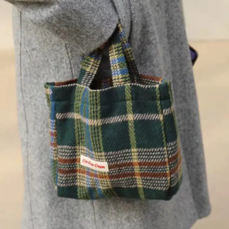 Mädchen Taschen koreanische Woll tasche Klasse Handtasche Kastanie braun Wald grün gewebte Woll