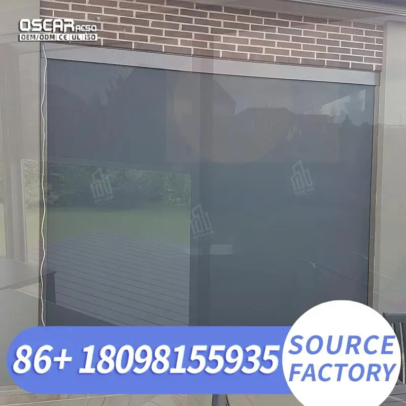 Motorized Aluminum Frame Roller Shades Outdoor Patio Side Shutter Zipped Screen Rolling Blind