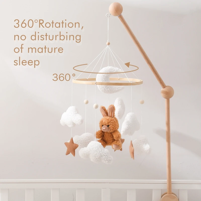 Baby Bed Bell Hanging Toy 0-12 Months Newborn Wooden Mobile Rattle Toy Lambhair Bear Bunny Pendant Crib Holder Bracket Baby Gift