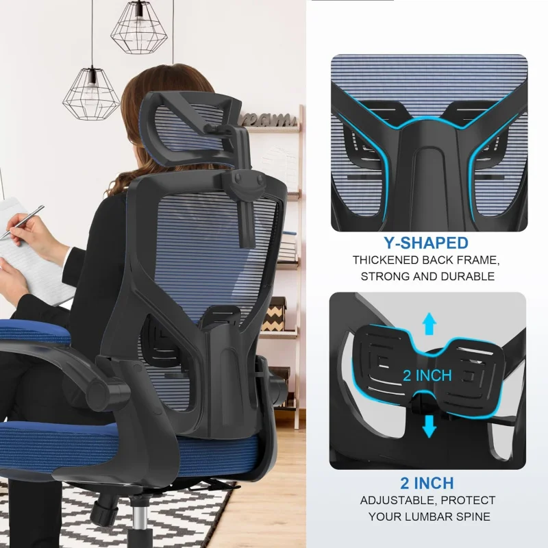 Home Office Chair, Ergonomic Comfy Desk Chair, High Back Computer Chair- Adjustable Headrest with Flip-Up Arms, Lumbar Support,