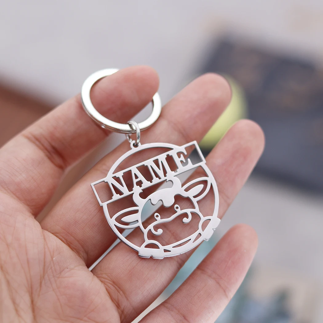 

Брелок из нержавеющей стали с надписью «Корова» для женщин и мужчин, персонализированные серебряные украшения, брелок с животными, подарки