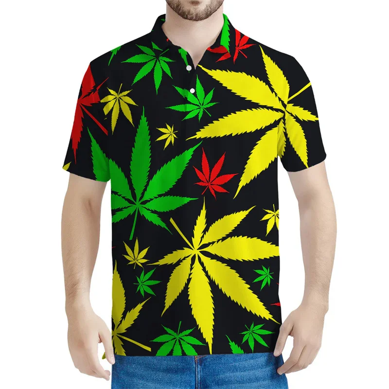 Fashion Plants Leaves Pattern Polo Shirt For Men 3D Printed Hemp Short Sleeves Tops Summer Street Oversized Lapel T-Shirts