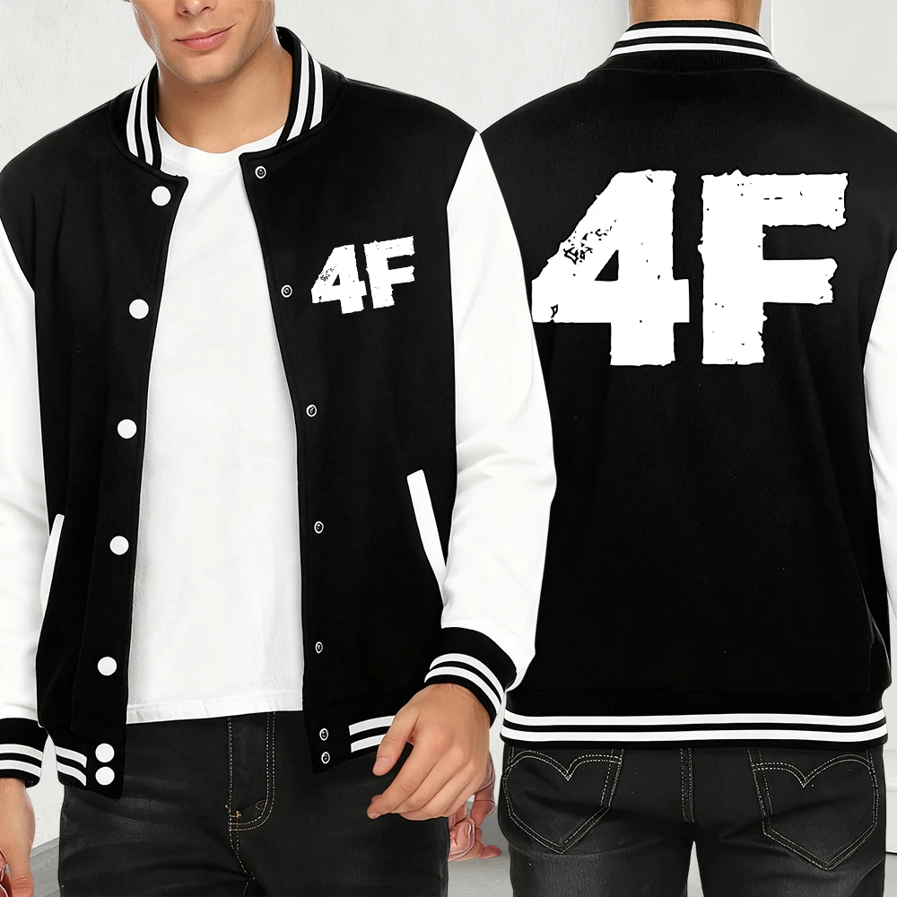 

4F Eye-Catching Print Baseball Jersey Men Fashion Loose Jacket Y2K Hip Hop Personality Menswear Autumn Casual Fleece Clothes