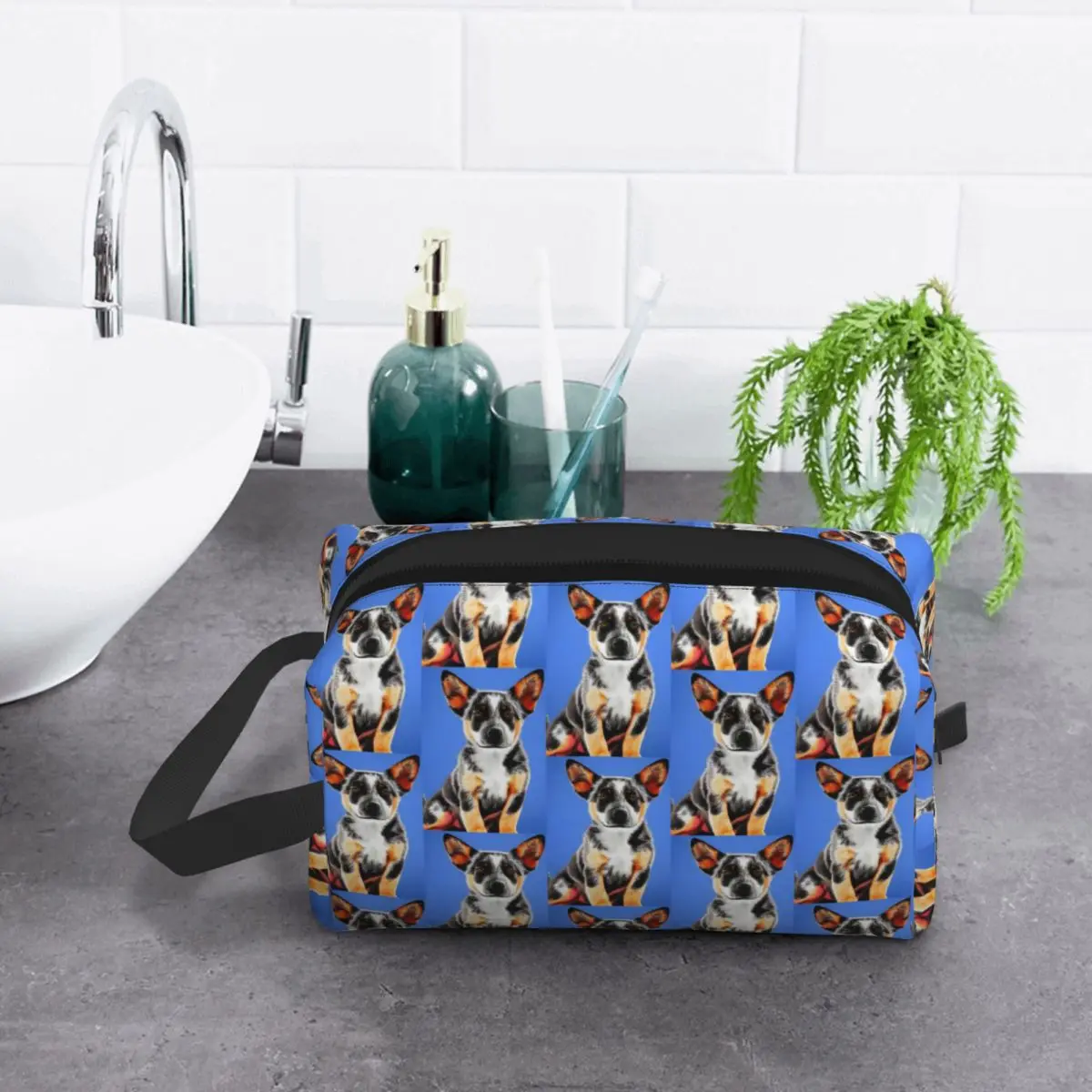 Cute Australian Cattle Dog Puppy Makeup Bag Cosmetic Organizer Storage Dopp Kit Toiletry Cosmetic Bag for Women Beauty Travel