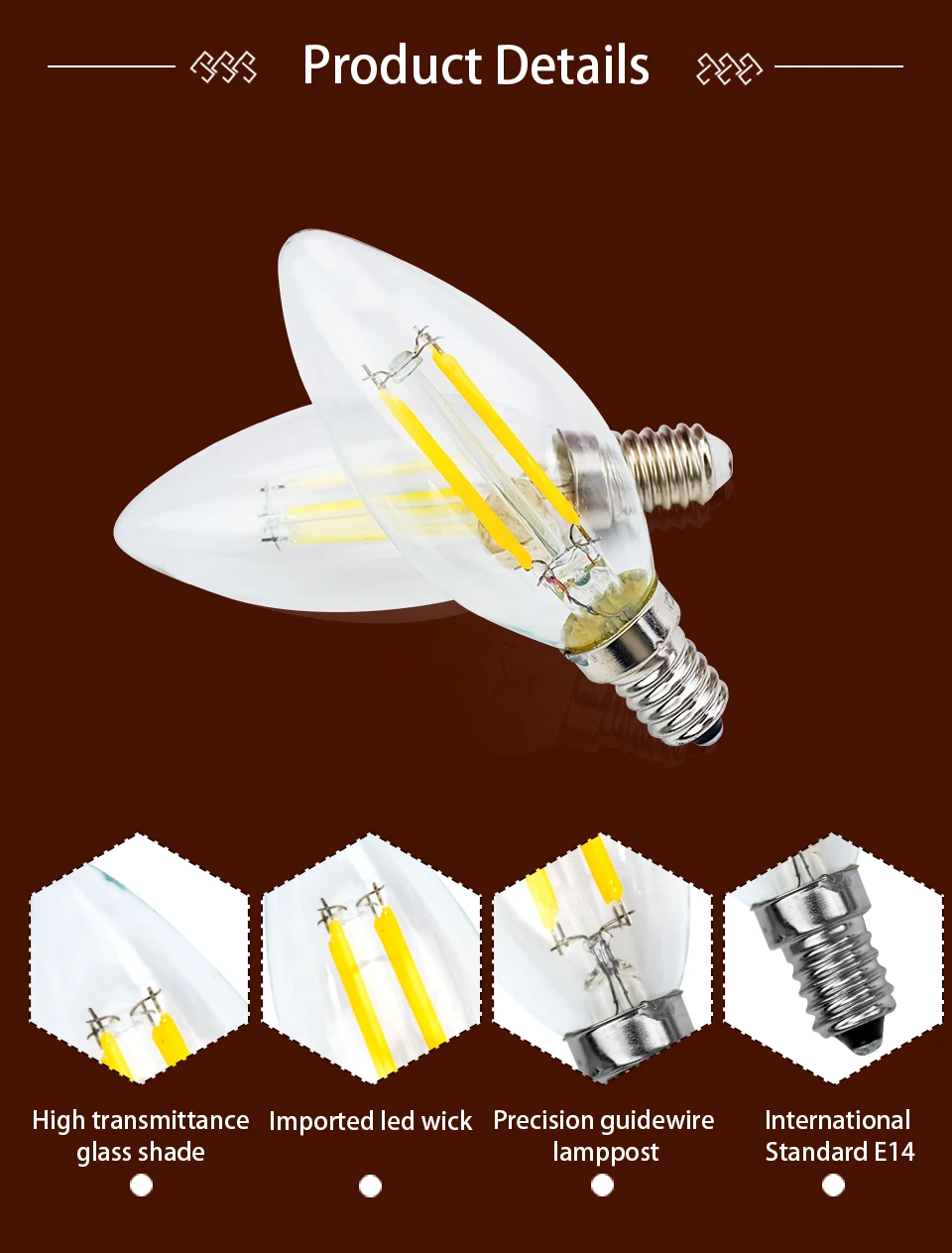 1-24 Stück C35 LED-Kerzenlampe C35L E14 Sockel 2W 4W 6W 8W Edison Glühbirne 2700K Warmweiß 6000K Kronleuchter Ersatzlampe – Detail 3