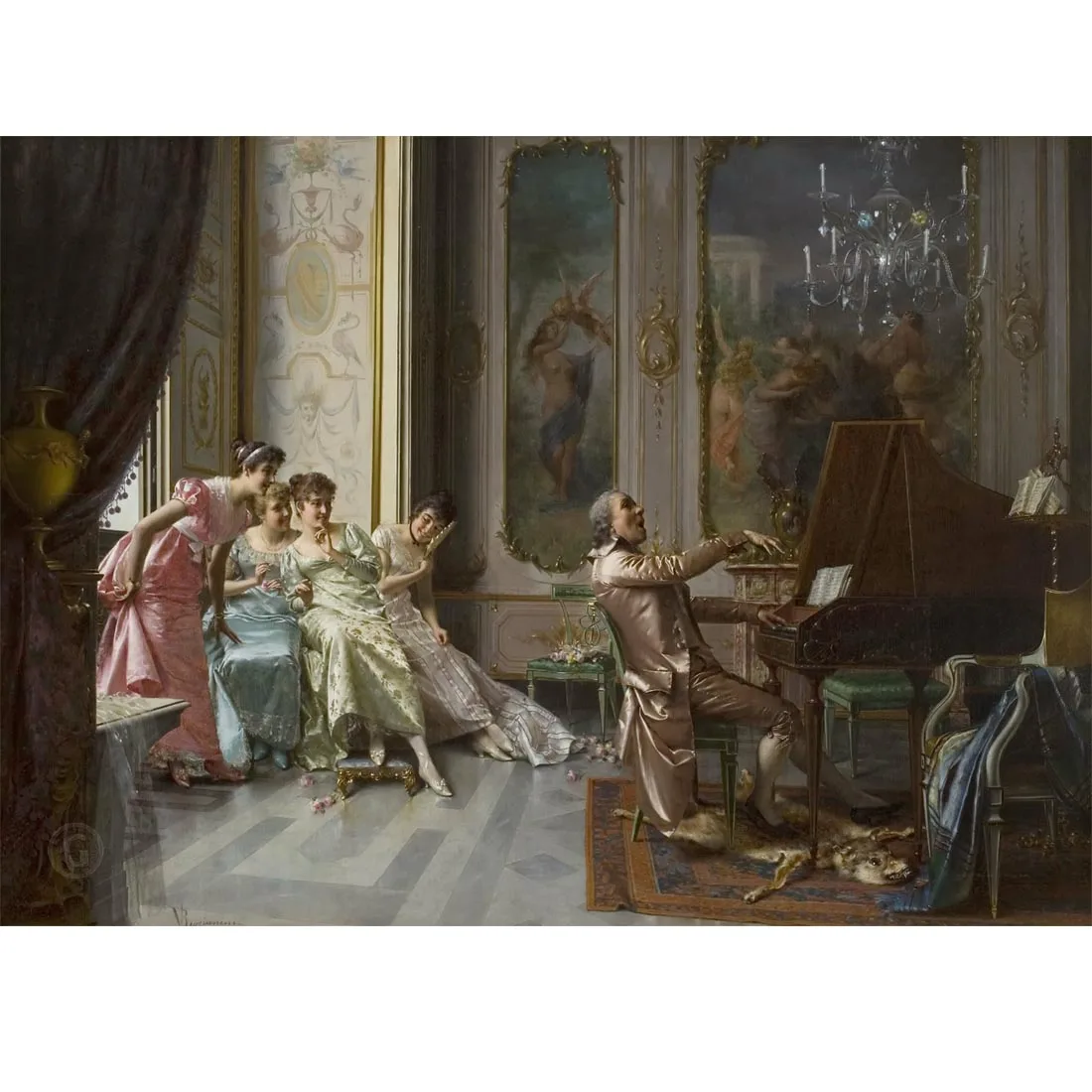 Hand painted high quality reproduction of The Appreciative Audience by  Vittorio Reggianini court painting for living room